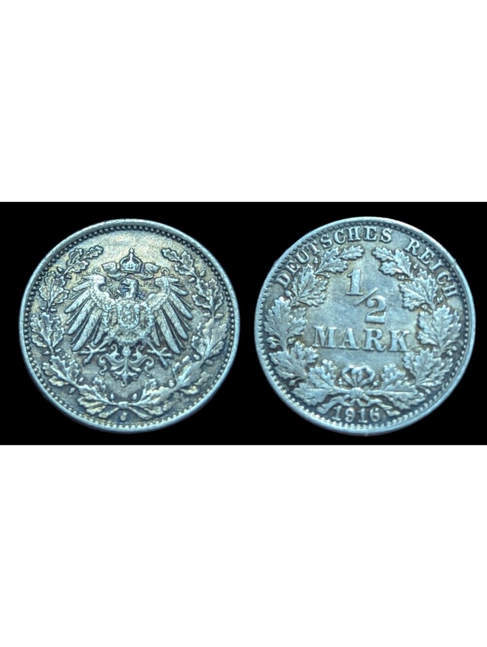 Germany Empire 1916-J Silver 1/2 Mark    Beautiful UNC Hamburg Mint